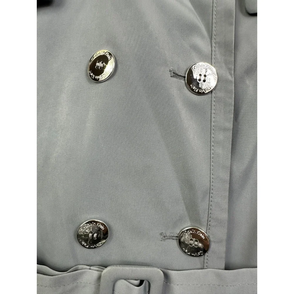 Calvin Klein‎ Women's Light Gray Double Breasted Belted Trench Coat size S Small
